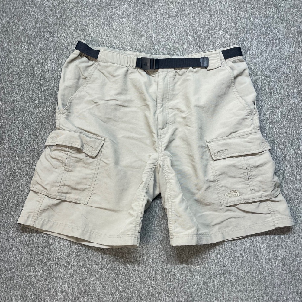 The North Face Mens XL Khaki Nylon Cargo Hiking Shorts Belted Outdoor Utility‎